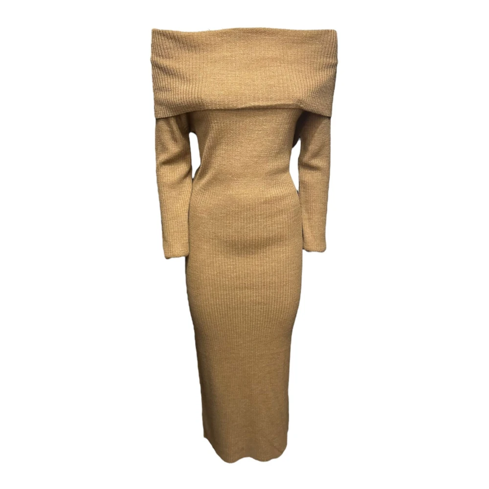 Giulia N Couture Bruine Boothals Jurk Beige Dames