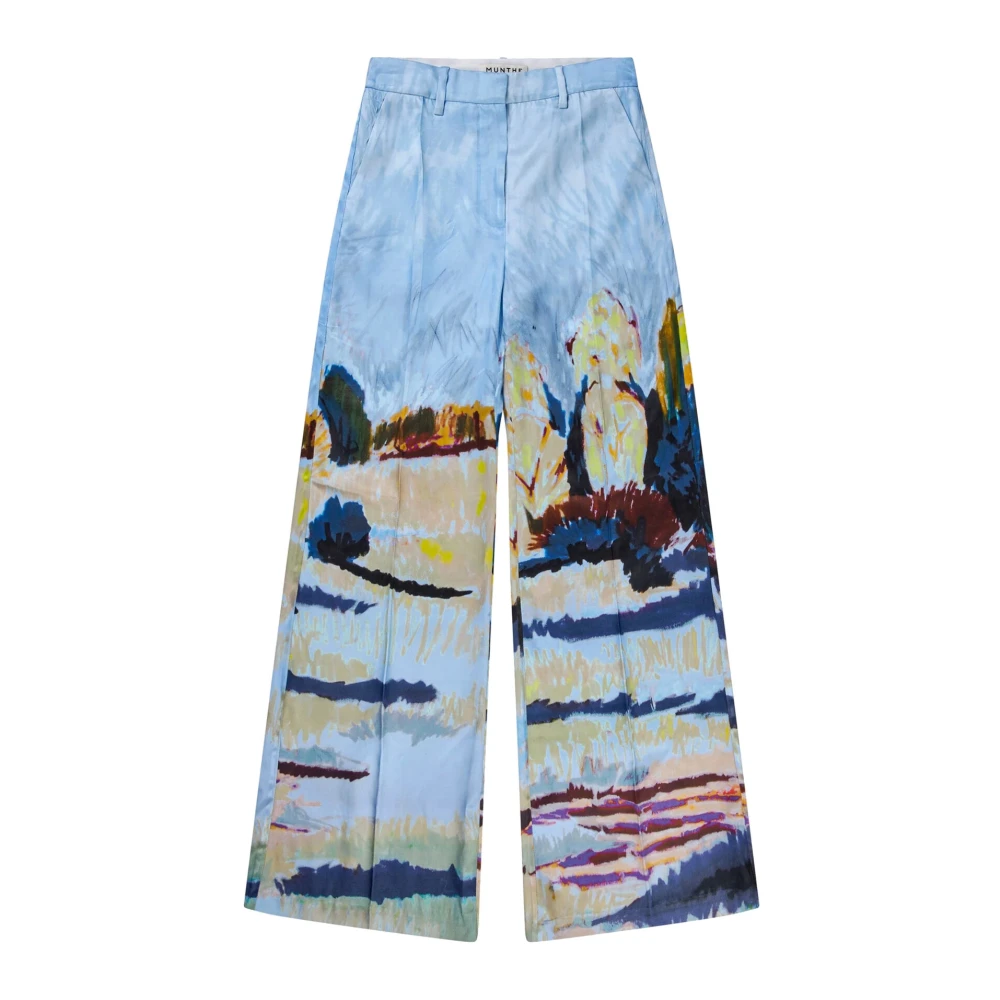 Munthe Blauwe Landschap Print Wijde Broek Blue Dames