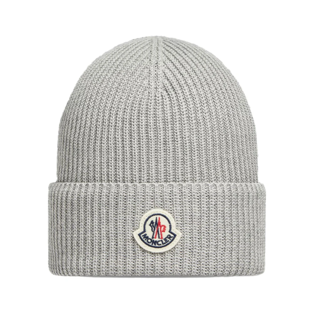 Moncler Bomull Beanie Mössa Klassisk Grå Gray, Herr