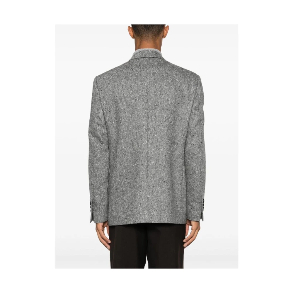 Lardini Grijze Wollen Gebreide Double-Breasted Jas Gray Heren