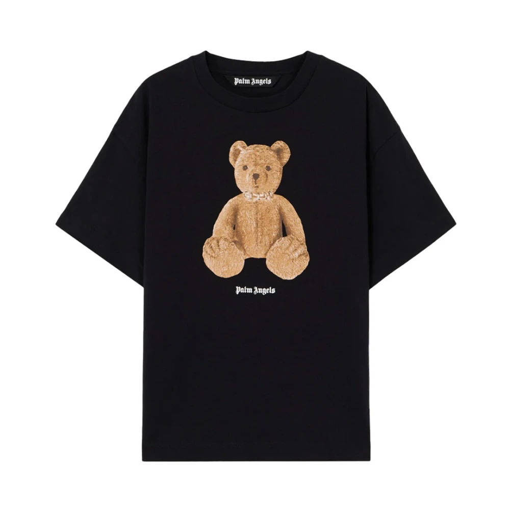 Palm Angels Mannelijk Zwart Tops Heren, S, Katoen, Bear T-Shirt