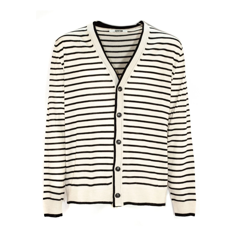 Mauro Grifoni Gestreepte V-hals Cardigan Sweater White Heren