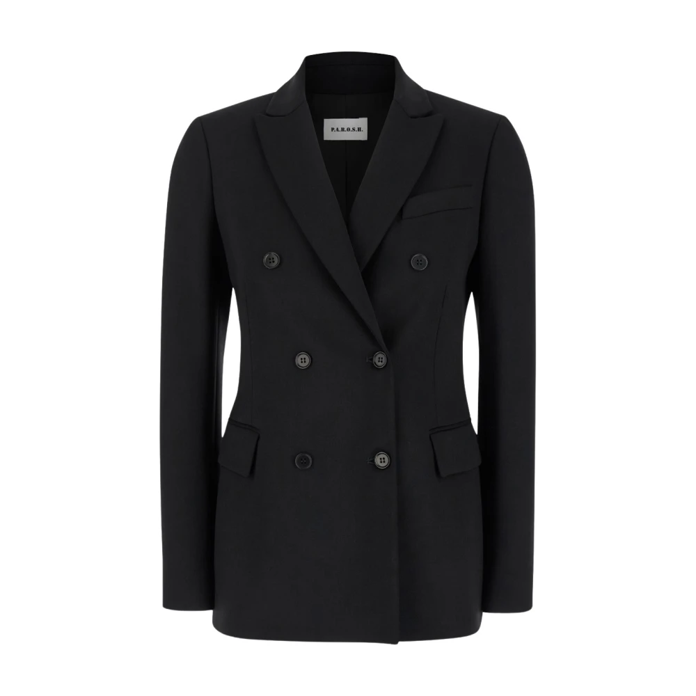 P.a.r.o.s.h. Zwarte Double-Breasted Peak Revers Jas Black Dames