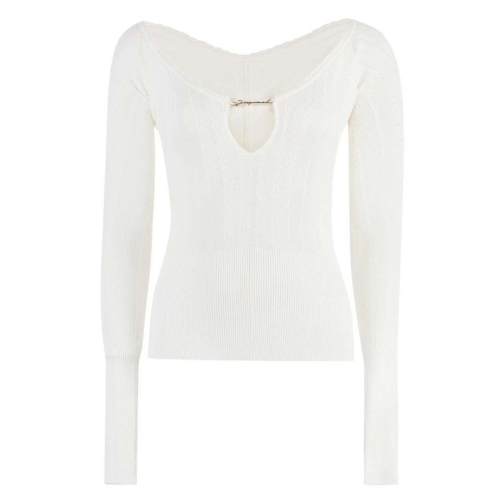 Jacquemus White Pralù Knitted Viscosa-Blend Top - Female - Long Sleeve T-Shirts - M - Tops