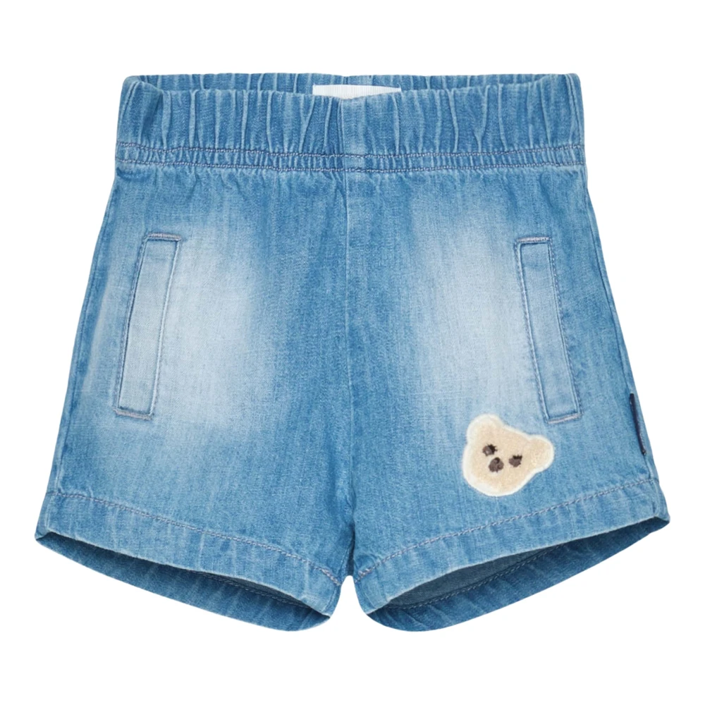 Palm Angels Boys Blue Shorts, 2 Y, Bear Patch Chambray Shorts