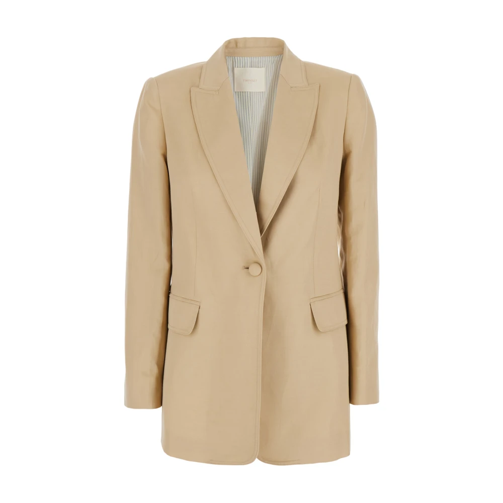 Twinset Beige Linnen Blend Jas met Klassieke Revers Beige Dames