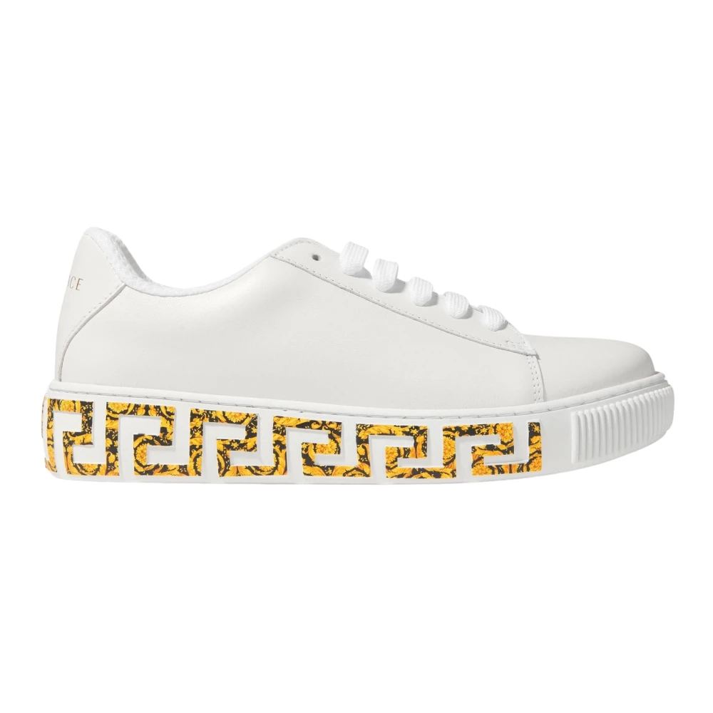 Versace Unisex Kids White Sneakers,, Kids Leather La Greca Trainers Size 31 Eu