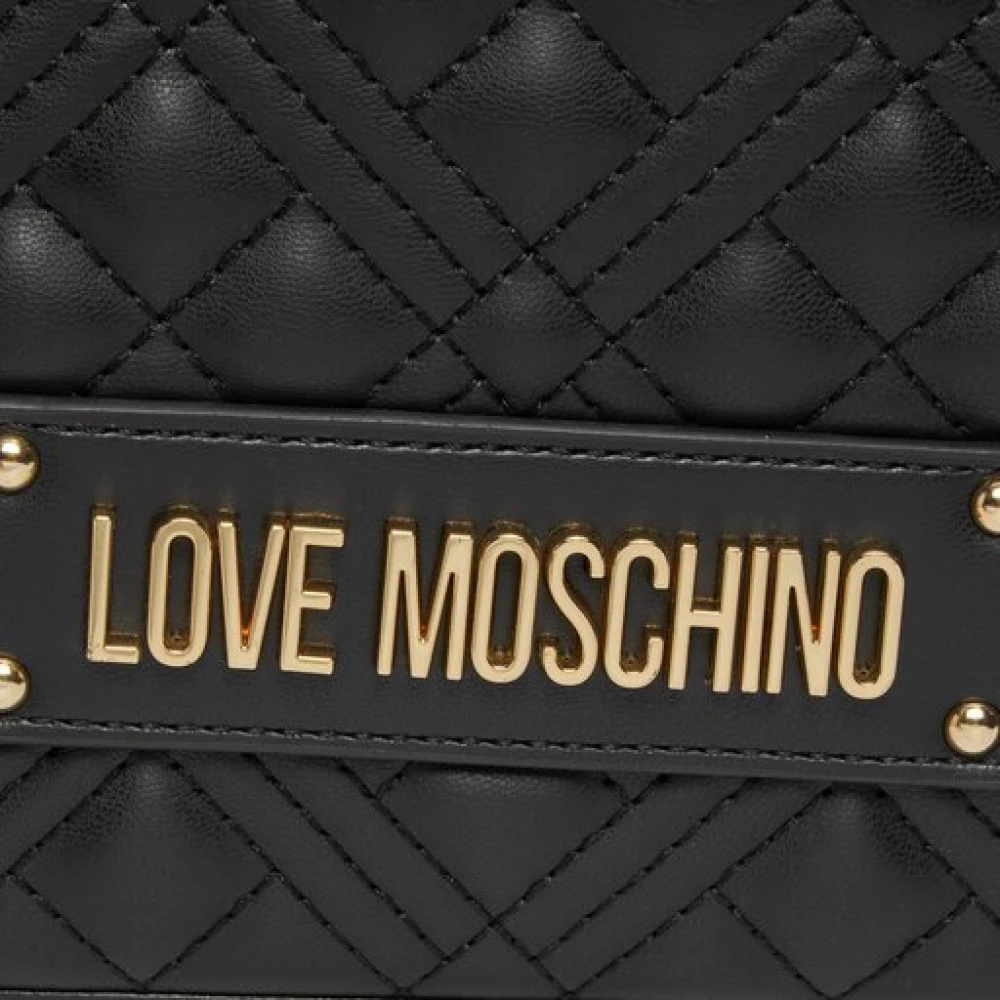Love Moschino Zwarte Hart Logo Ketting Schoudertas Black Dames