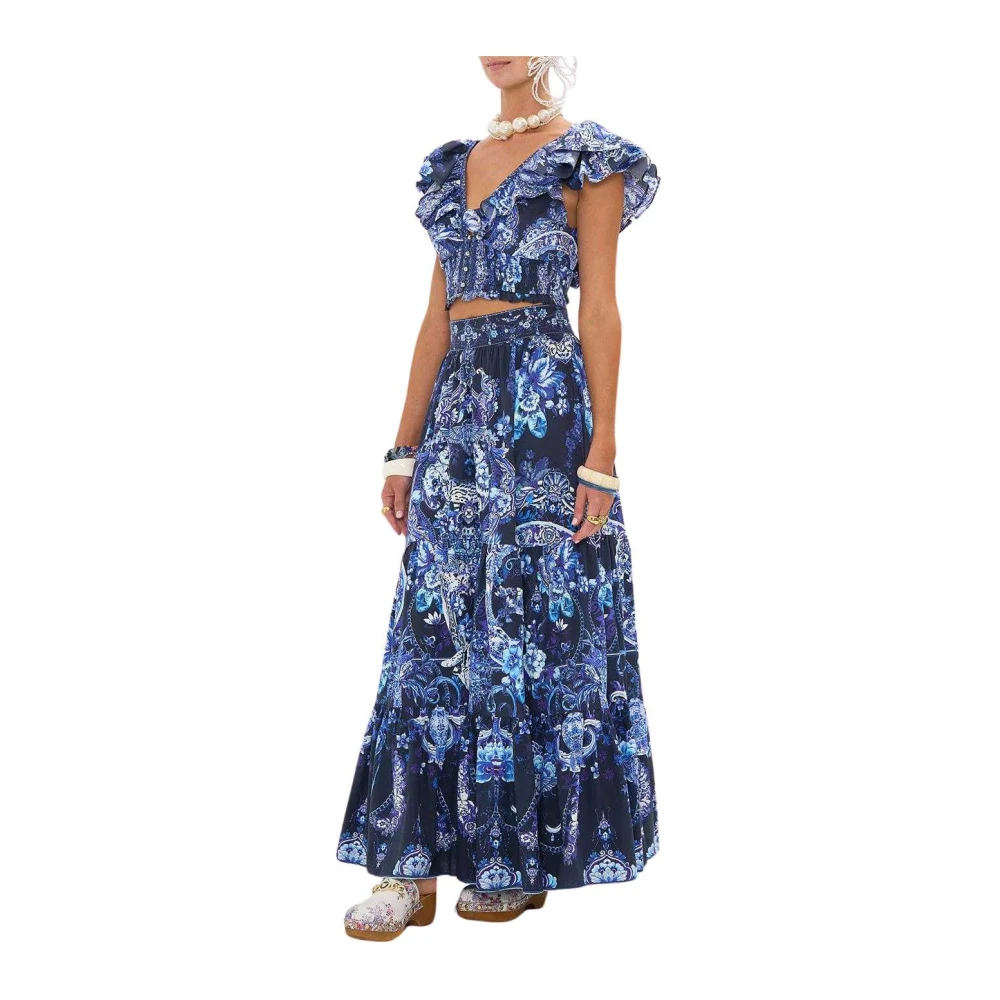 Camilla Blauwe Frill Top Middernacht Elegantie Blue Dames