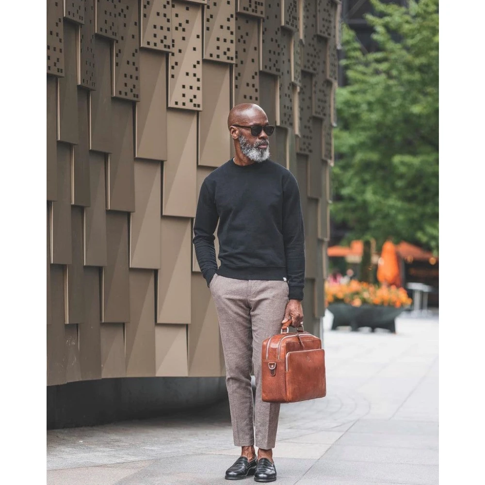 Howard London Bruin Leren Laptop Zakelijke Tas Brown Heren