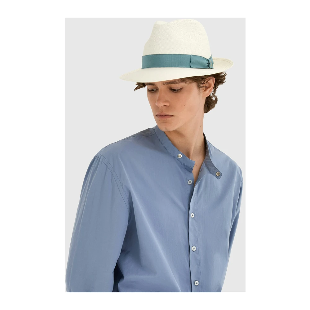 Borsalino Handgeweven Panama Hoed met Medium Rand White Heren