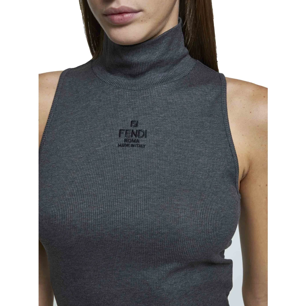 Fendi Grijze Geribbelde Gebreide Tanktop Gray Dames