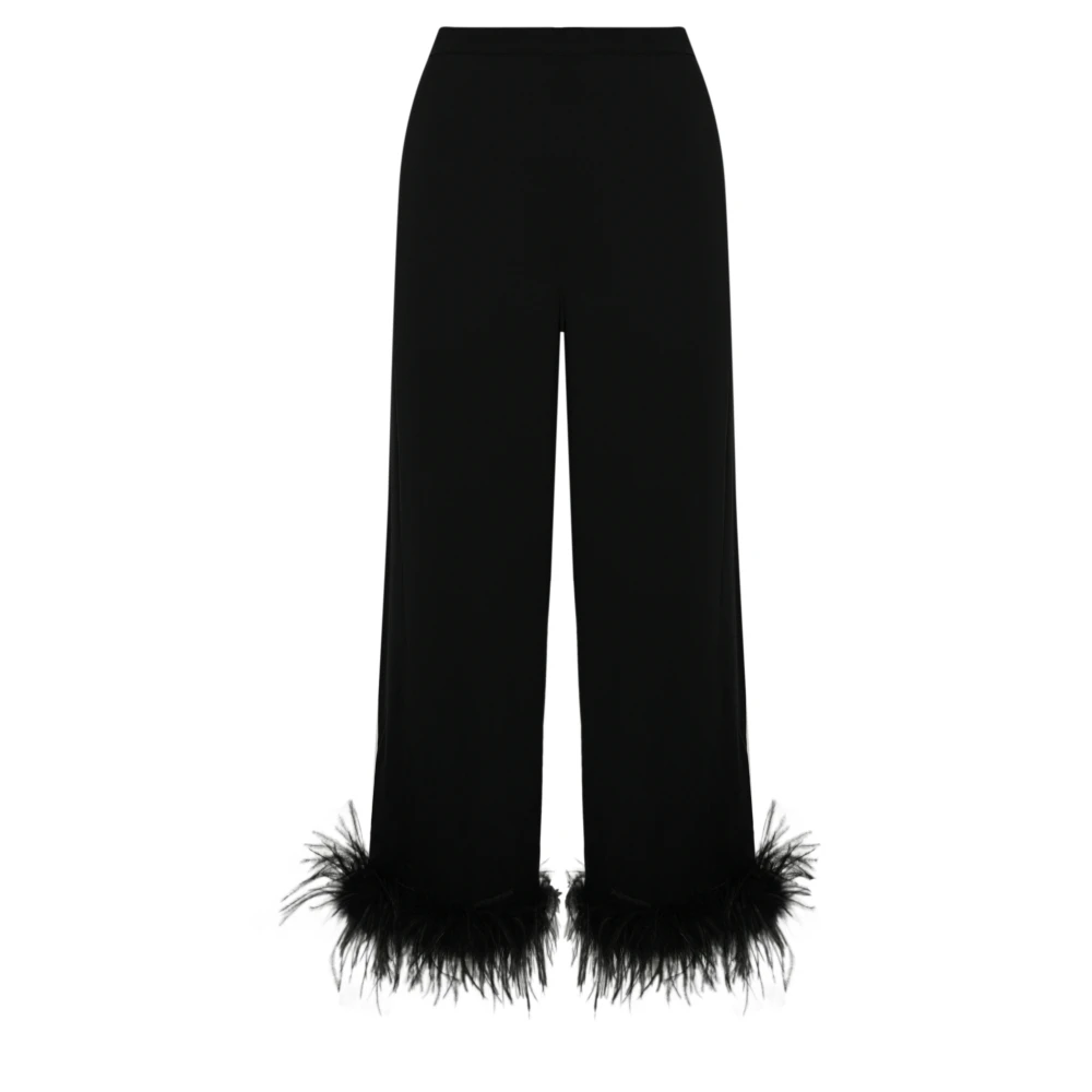 Twinset Zwarte satijnen broek met veren zoom Black Dames