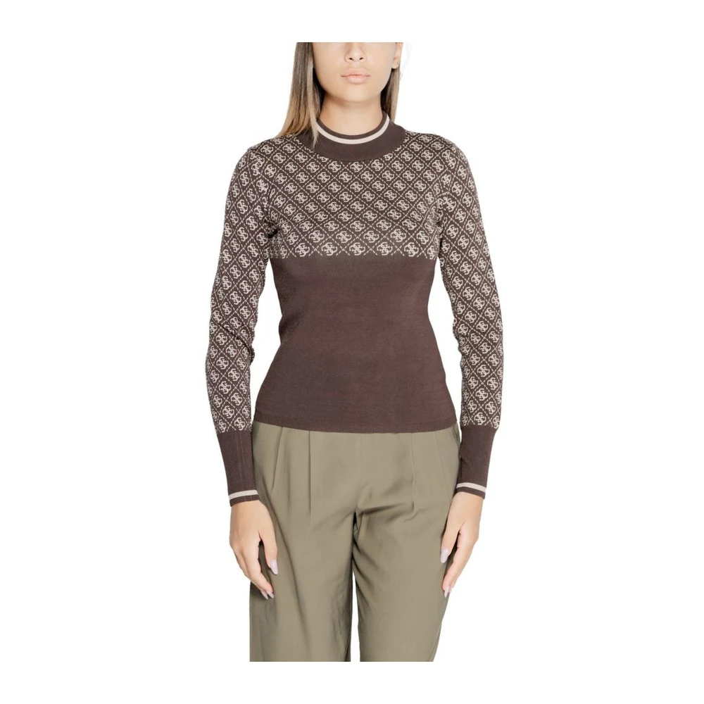 Guess Bruine Gebreide Trui Dames Herfst Winter Collectie Brown Dames