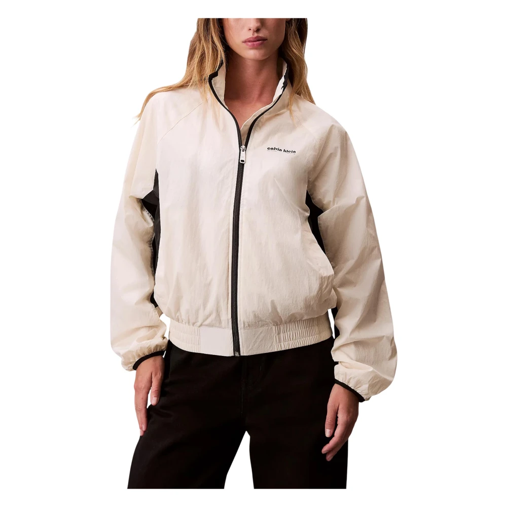 Calvin Klein Jeans Women's Beige Bomber Jackets, Xs, Retro Track Jacket