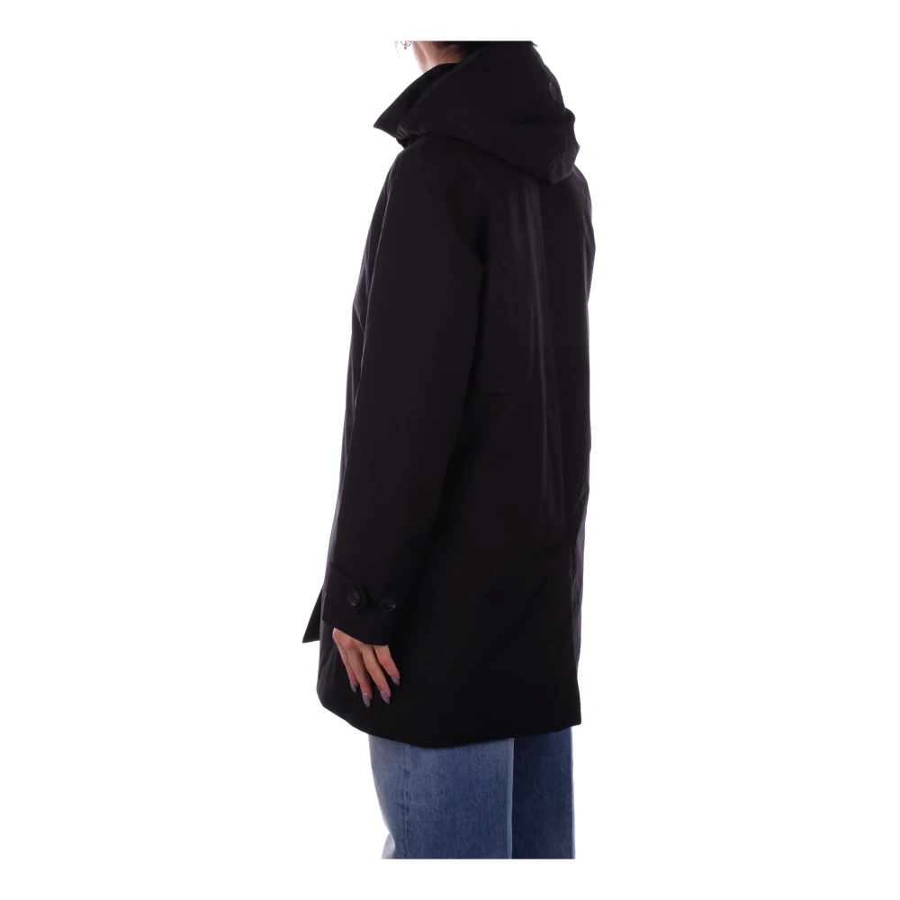 Save The Duck Zwarte jas met capuchon rits en knoop Black Dames