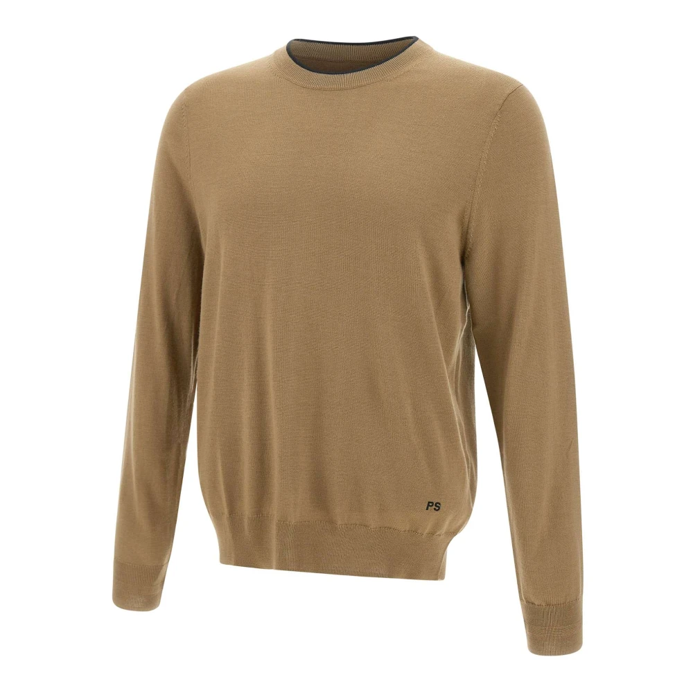Paul Smith Heren wol pullover Kameel met zwarte bies Brown Heren