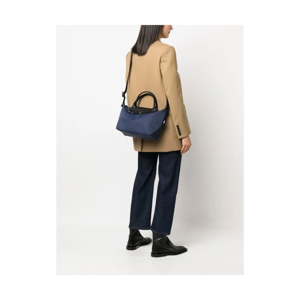 Longchamp Marineblauwe Schoudertas met reliëflogo Blue Dames