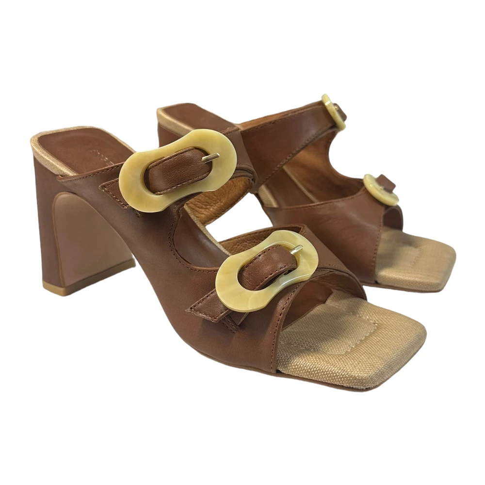 Angel Alarcon Beige Leren Hoge Hak Sandalen Brown Dames