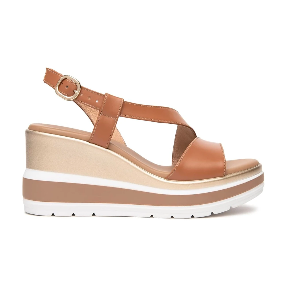 Nerogiardini Brown Wedges, Female, 5 Uk, Leather Wedge Sandals