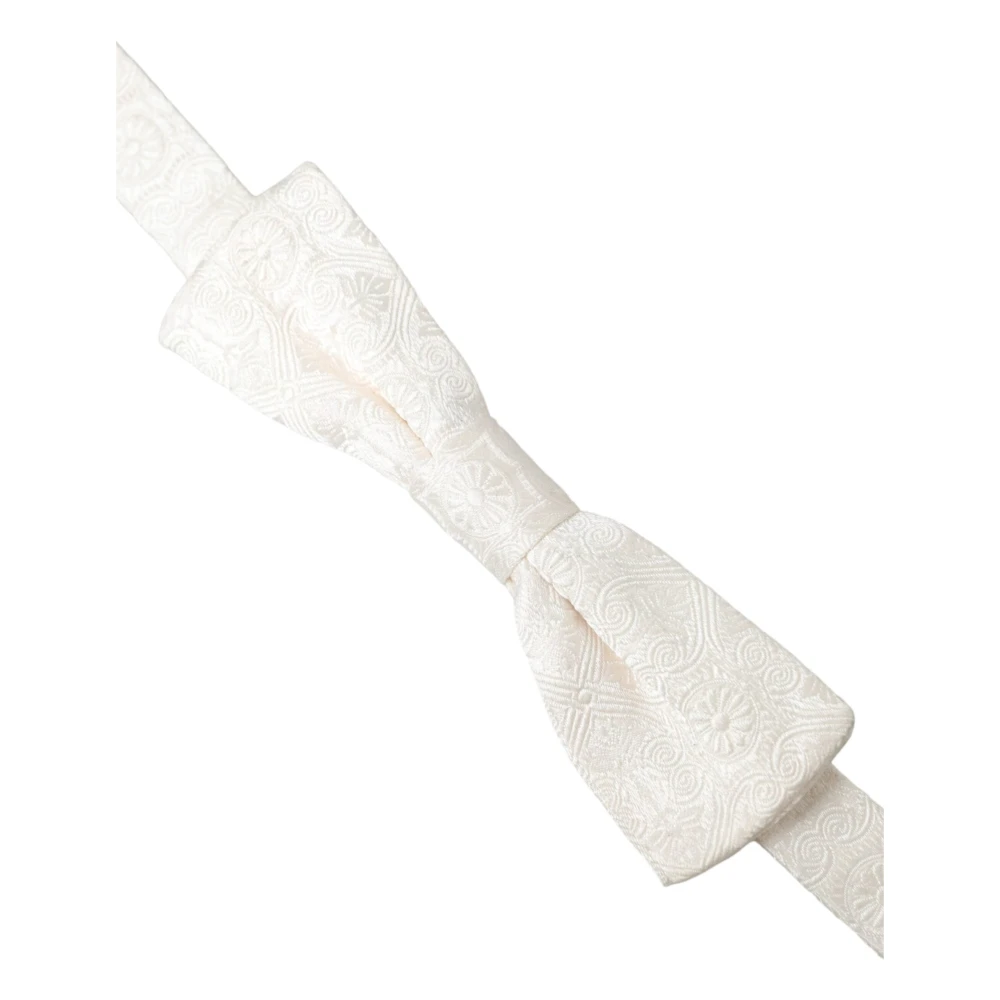 Dolce & Gabbana Witte Bloemen Brokaat Verstelbare Hals Mannen Vlinderdas White Heren