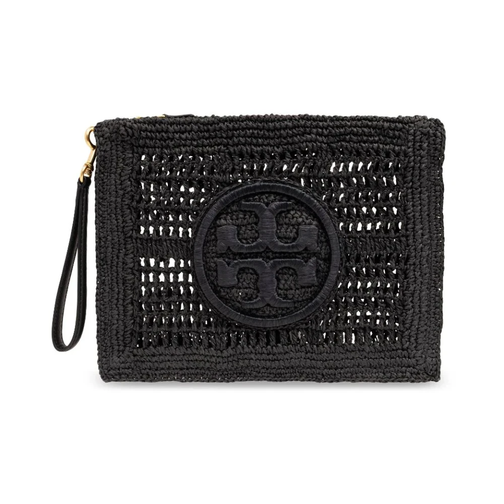 TORY BURCH Zwarte Raffia Clutch Tas Black Dames