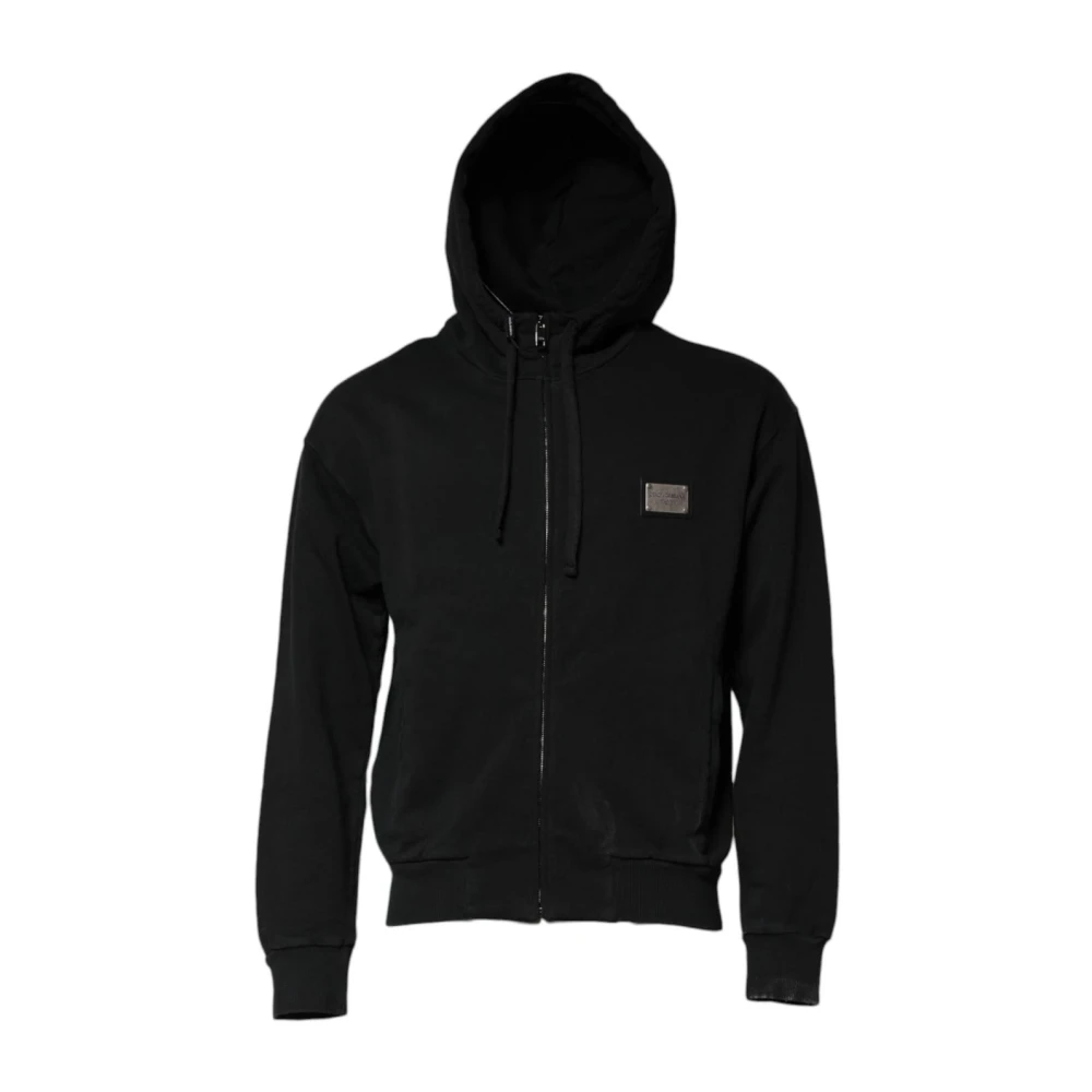 Dolce & Gabbana Men's Black Zip-Throughs, Xs, Logo Full Zip Hooded Sweatshirt