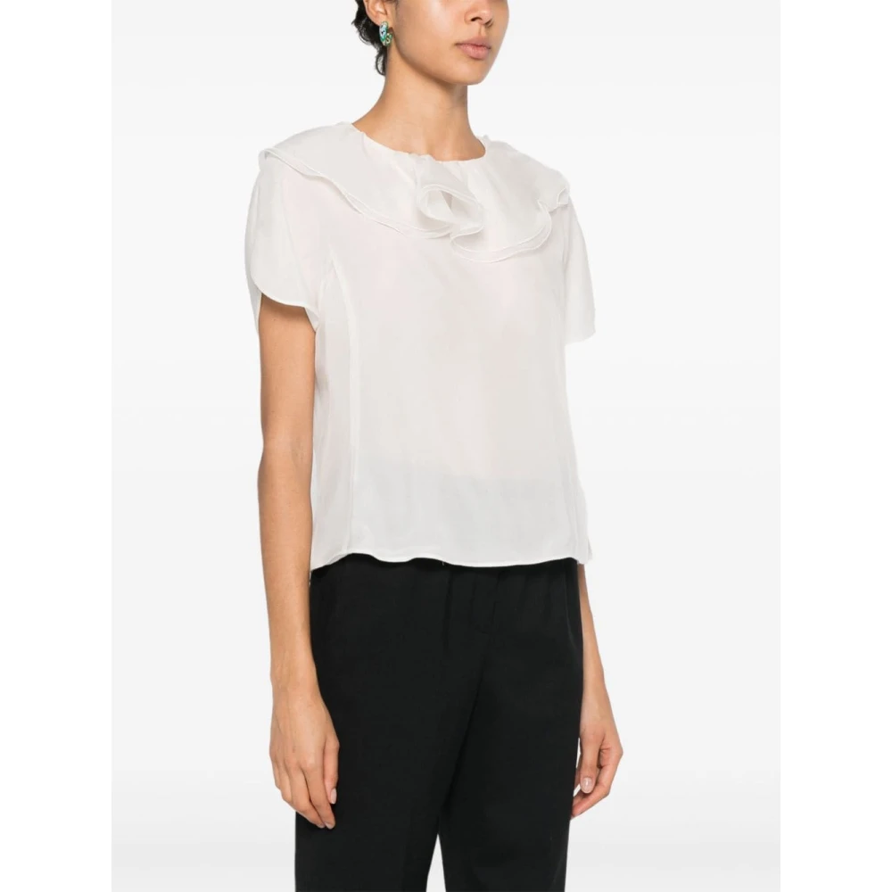 Emporio Armani Witte Zijden Gerimpelde Top White Dames