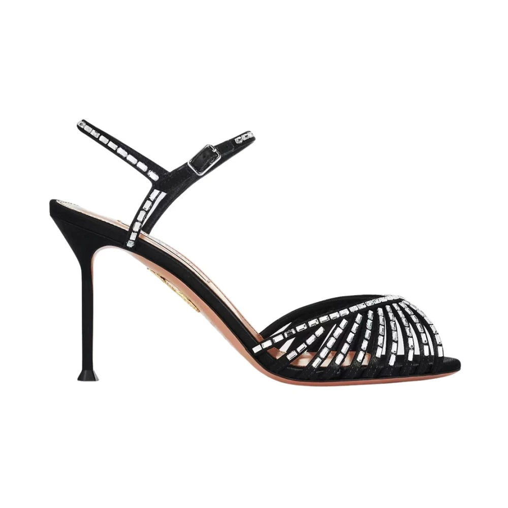 Aquazzura , High Heel Sandals, Female, Black, 4 1/2 Uk, Hold Me Crystal Sandal 85