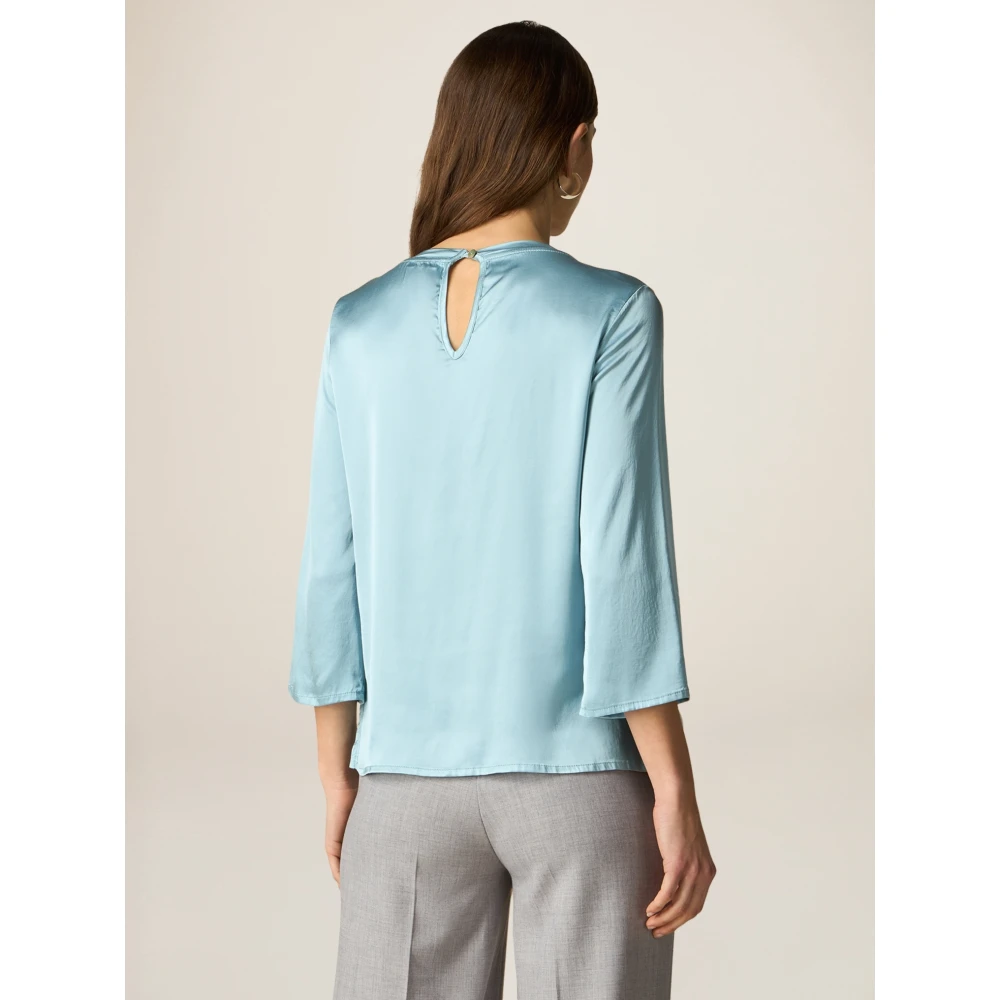 Oltre Satin blouse met driekwartmouwen Blue Dames