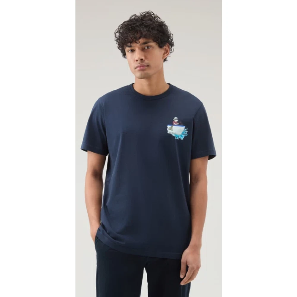 Woolrich Geanimeerd Schapen Katoenen T-shirt Blauw Blue Heren