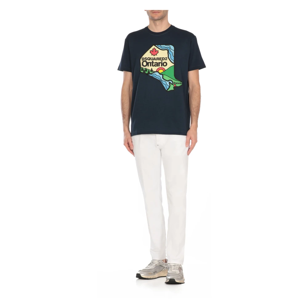 Dsquared2 Blauw Katoenen T-shirt met Print Blue Heren