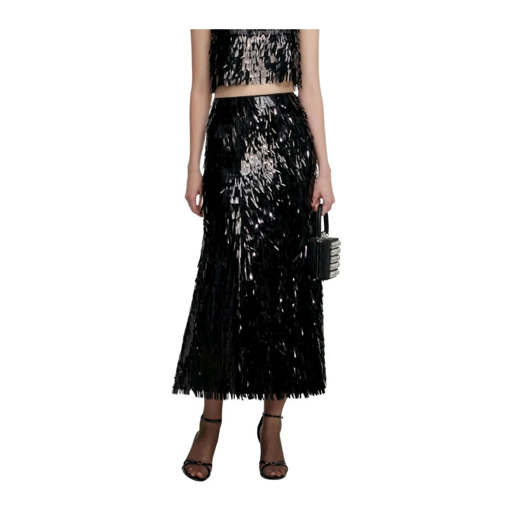 Self Portrait Women's Black Sequin Midi Skirt - Midi Skirts - Xs - Skirts