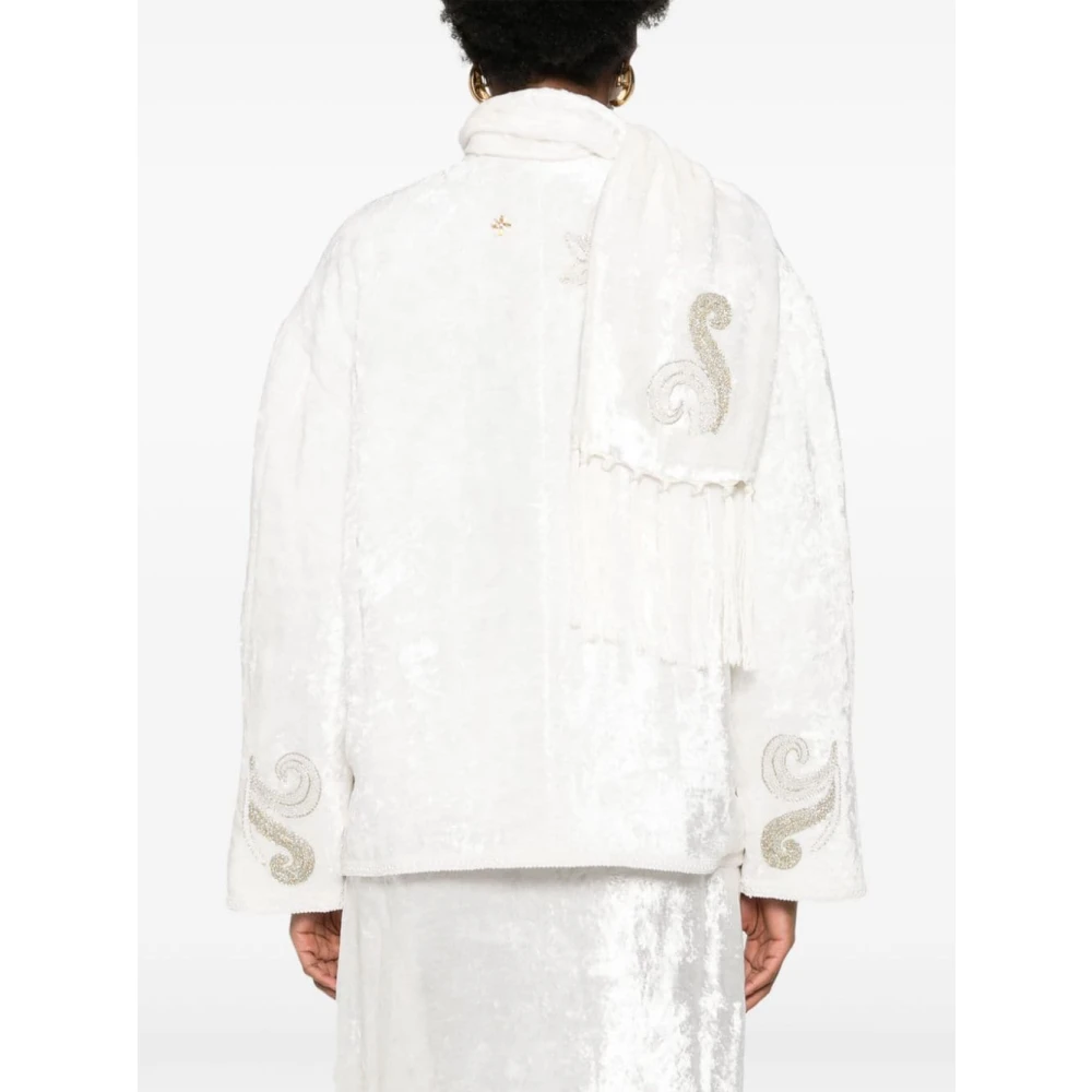 Forte Witte Geborduurde Jas met Sjaaldetails White Dames