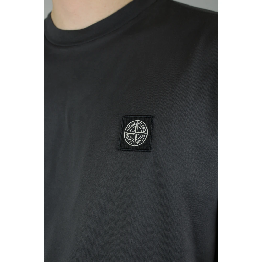 Stone Island Grijze Borstlogo T-shirt Black Heren