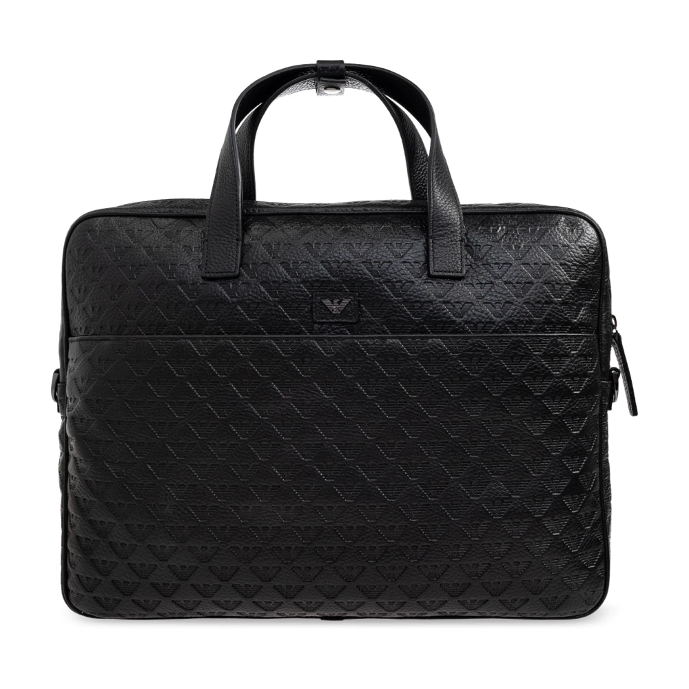 Emporio Armani Men's Black Monogram Handheld Bag - Laptop Bags & Cases - One Size - Bags