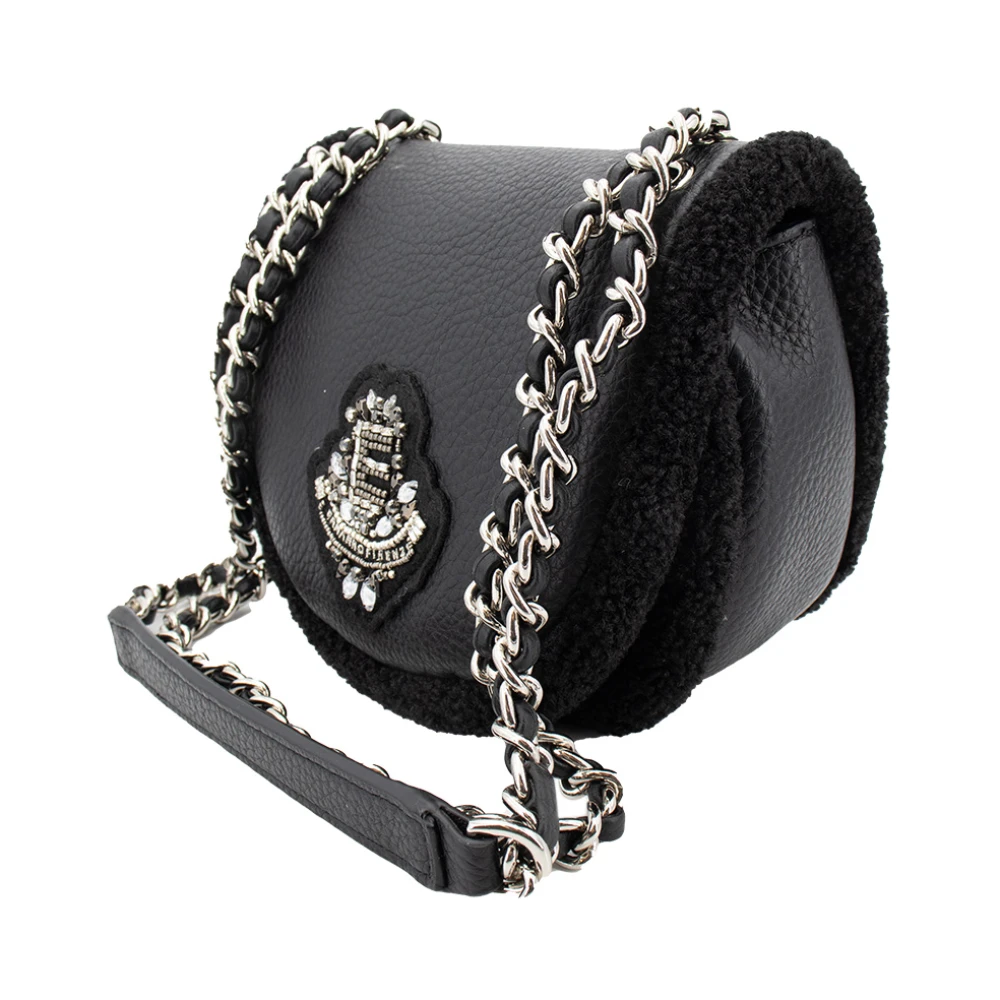Ermanno Scervino Schapenvacht Mini Schoudertas met Bontafwerking Black Dames