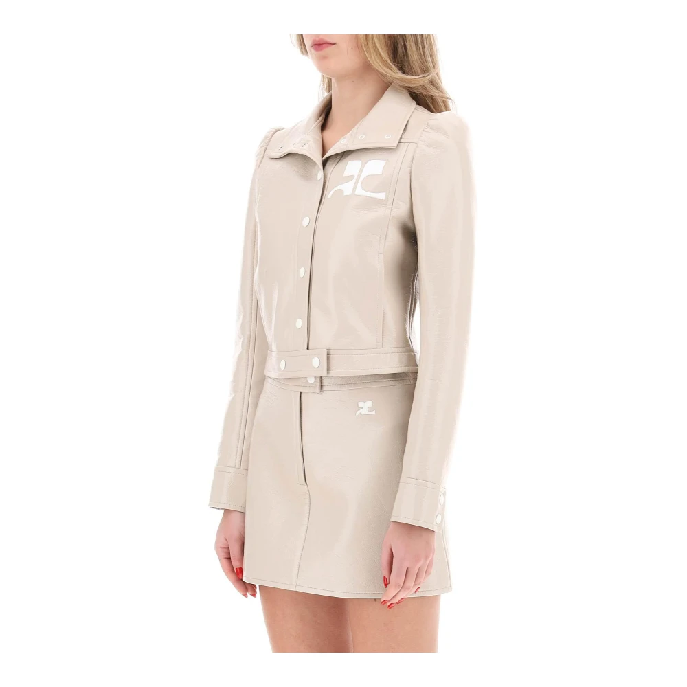 Courrèges Gekreukelde jas van gecoate katoen met logo detail Beige Dames