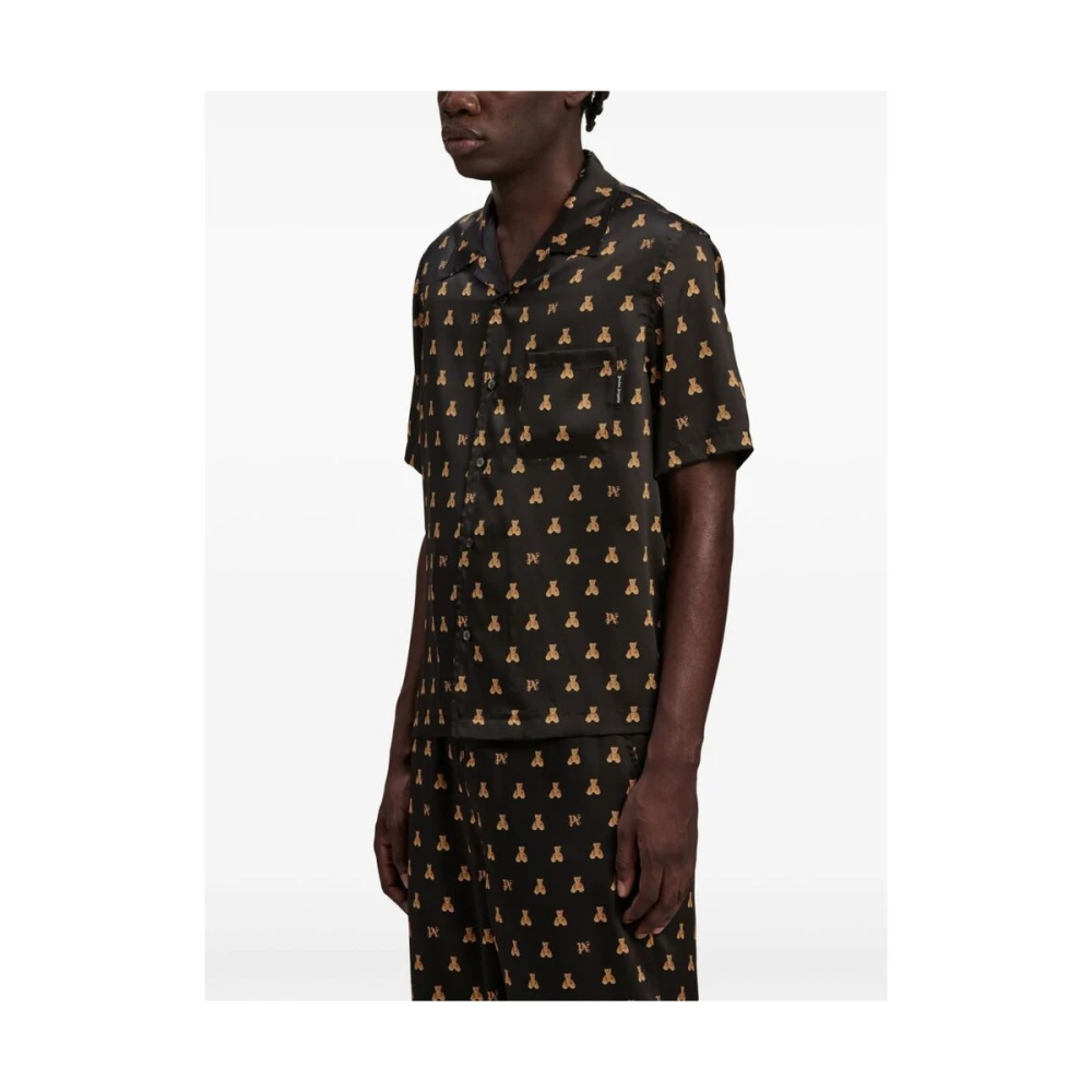 Palm Angels Satijnen Shirt met Beer Motief Black Heren