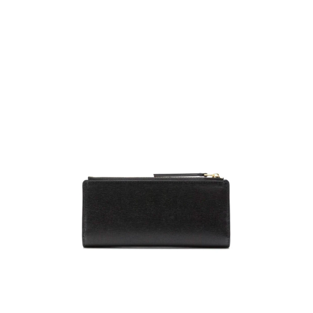 TORY BURCH Zwarte leren portemonnee met drukknoopsluiting Black Dames