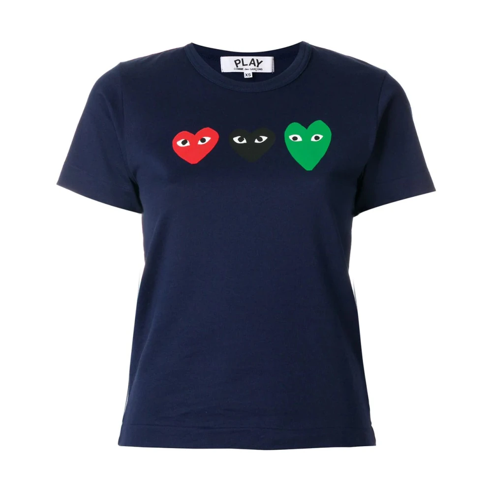 Comme des Garçons Play Navy Heart Grafisch T-Shirt Blue Dames