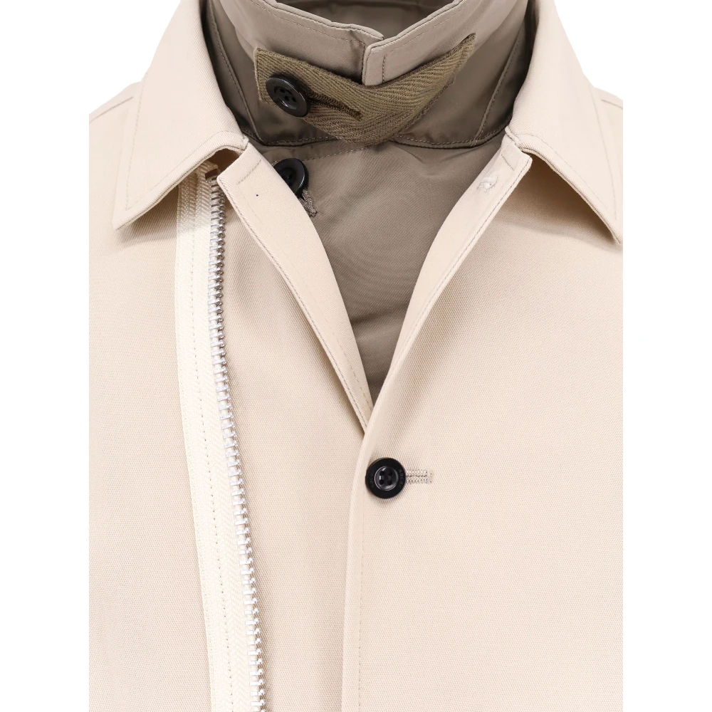 Sacai Katoenen jas met nylon profielen Beige Heren