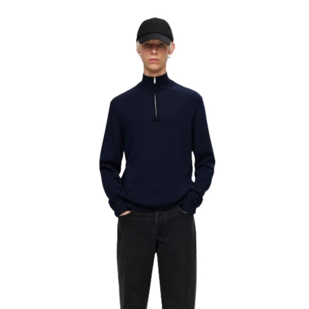 Navy Merino Half Zip Strikket Genser