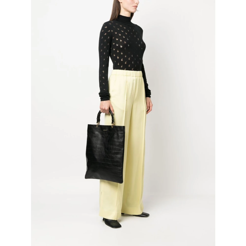 Jil Sander Zwarte Bamboe Shopper Medium Tas Black Dames