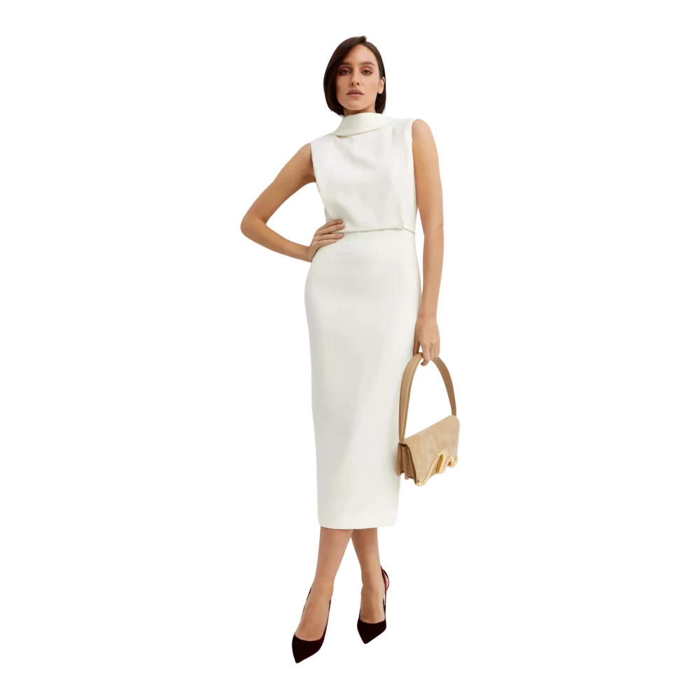 Roland Mouret Roomkleurige Midi Jurk met Hoge Kraag Beige Dames