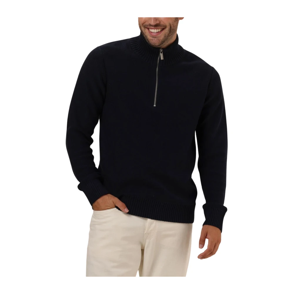 Selected Homme Navy Gebreide Half-Zip Trui Blue Heren