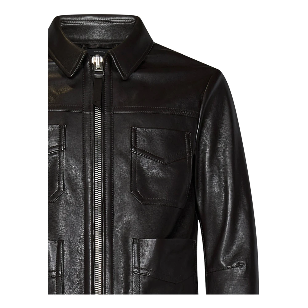 Tom Ford Bruine leren jas met ritssluiting Brown Heren
