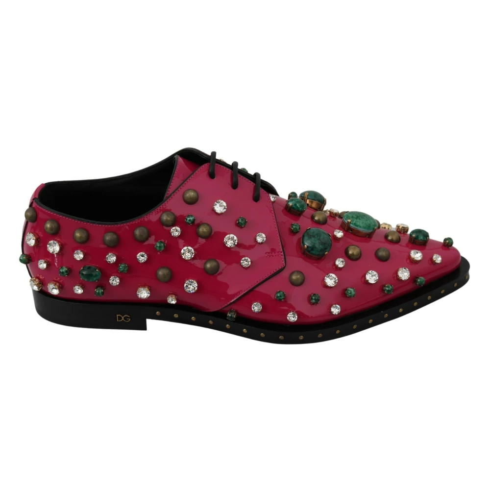 Dolce & Gabbana Women's Pink Crystal Leather Dress Brogue Shoes