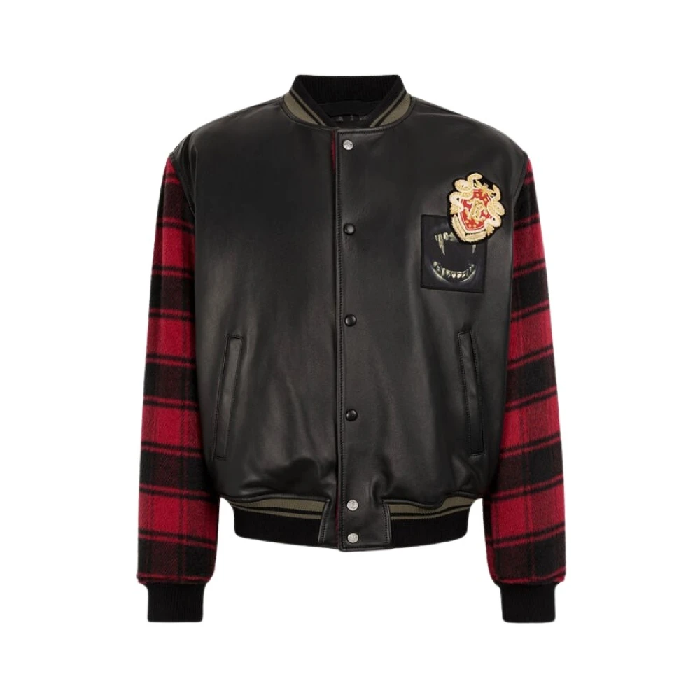 Roberto Cavalli Multicolor Crest-Appliqué Bomber Jacket With Tartan Sleeves - Male - Bomber Jackets - 2XL - Jackets