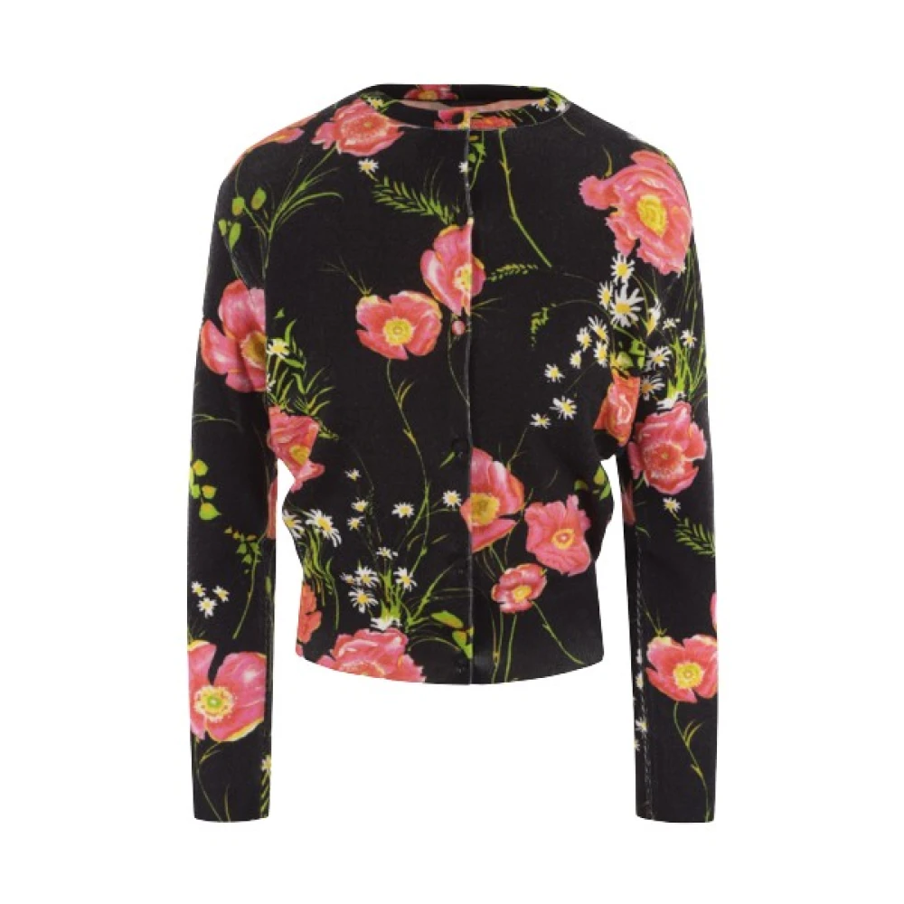 Balenciaga Svart Poppy Print Kort Cardigan Black, Dam